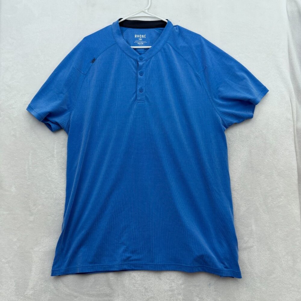 Rhone Polo Shirt Mens 2XL Blue Golf Performance Athletic Band Collar